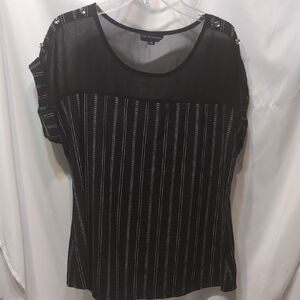 The Workshop Republic Clothing Black and White Striped  Mesh Blouse Size Medium